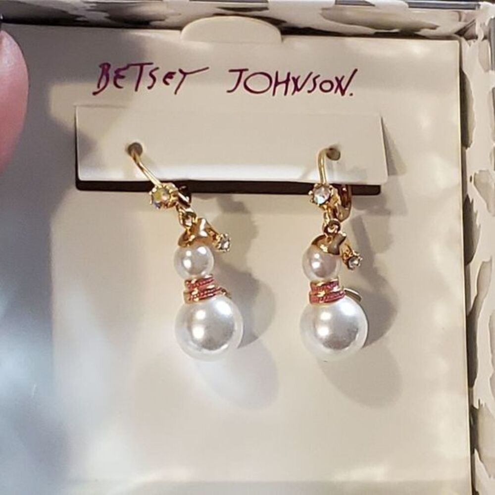 Betsey Johnson‎ jeweled snowman earrings new!!!!